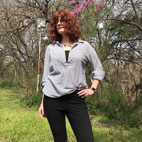 Anthropologie Tops - Anthro Gray and White Stripe Button-down Shirt